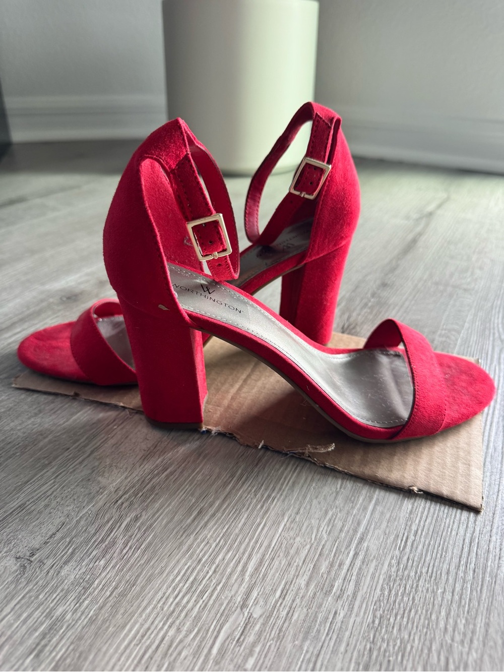 Women's Red Suede Block Heel Sandals with Ankle Strap